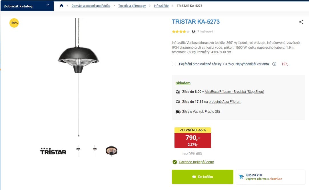 Venkovní infrazářič Tristar, 360°