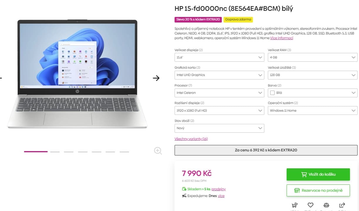 HP 3,4GHz, 4GB RAM, SSD, 15,6"