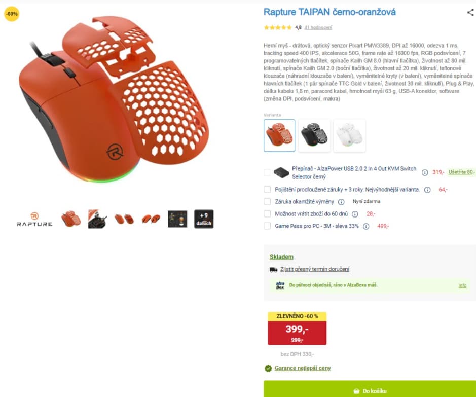 Herní myš Rapture TAIPAN USB, RGB