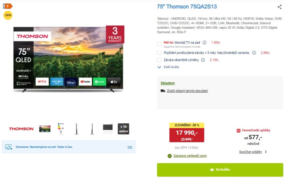 4K Android TV, 191cm, Thomson