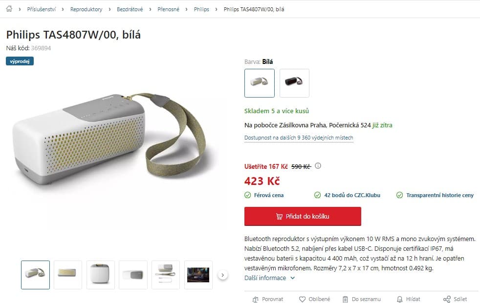 BT reproduktor Philips, mikrofon