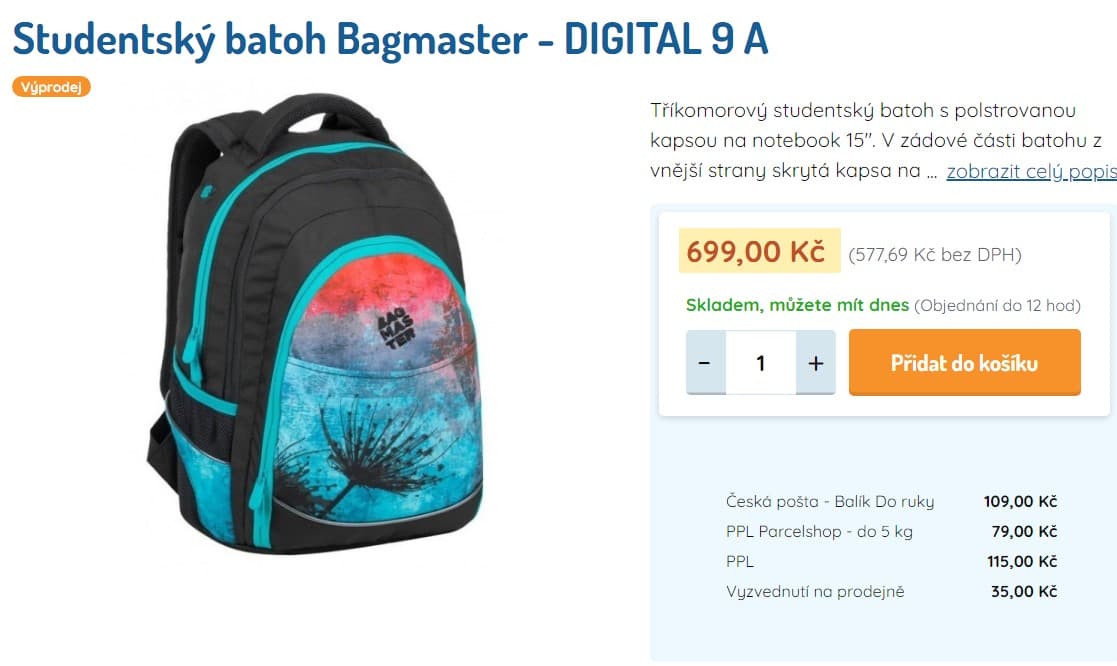 Studentský batoh Bagmaster Digital 9 A