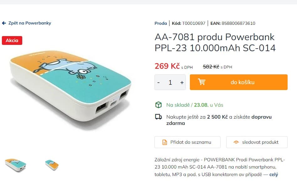 Powerbanka Proda 10.000 mAh 