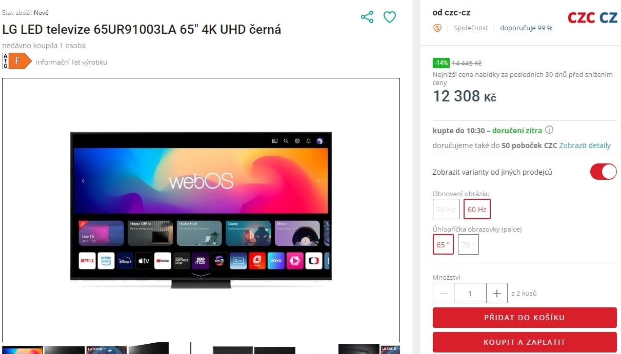 4K Smart TV, 164cm, LG