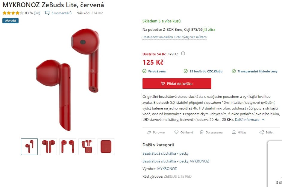 BT sluchátka MYKRONOZ ZeBuds Lite