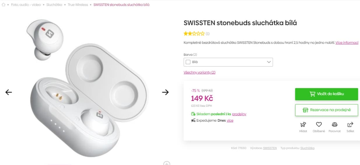 BT sluchátka Swissten Stonebuds