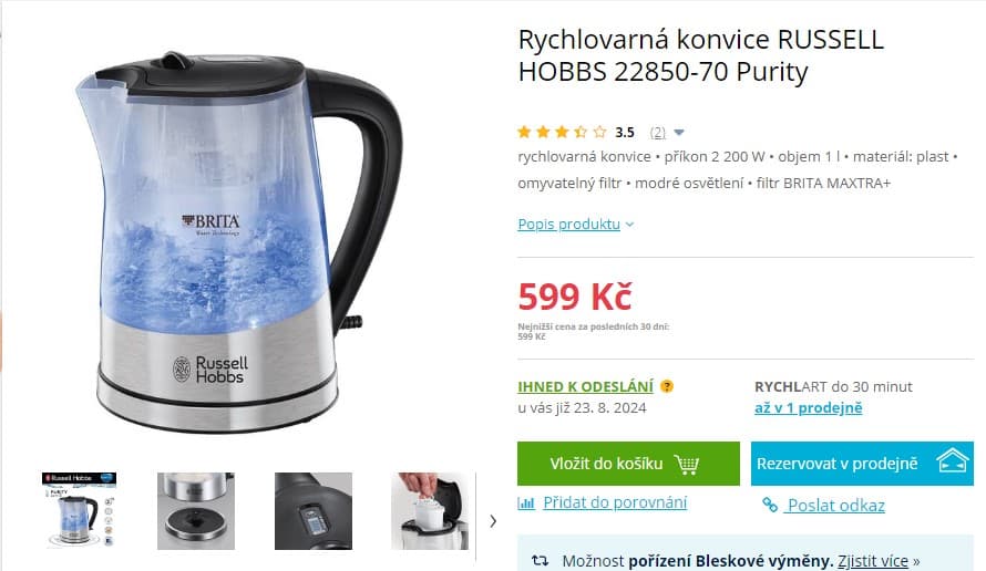 Rychlovarná konvice Russell Hobbs, 1 l