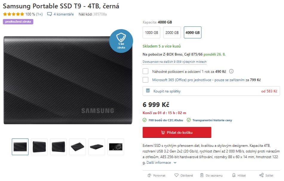Externí SSD disk Samsung, 4TB, 2GB/s