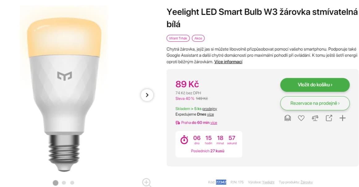Chytrá žárovka Yeelight, e27, 900 lumenů