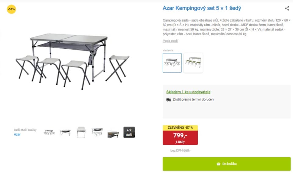 Kempingový set Azar, stůl + 4 židle