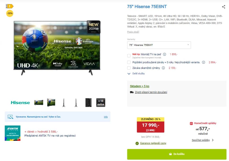 4K Smart TV, 191 cm, Hisense