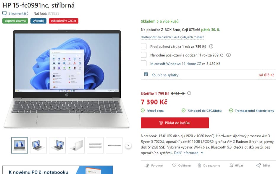Ntb HP 4,3GHz, 16GB RAM, SSD, 15,6"