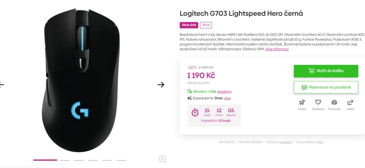 BT herní myš Logitech, RGB