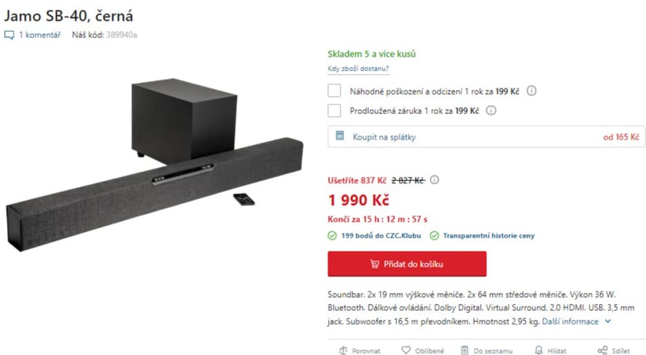 Sounbar Jamo Studio 60W, subwoofer