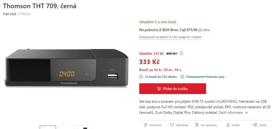 Set-top box DVB-T2 Thomson