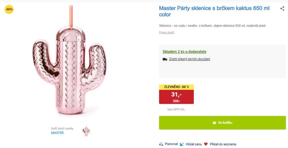 Sklenice s brčkem kaktus 650 ml