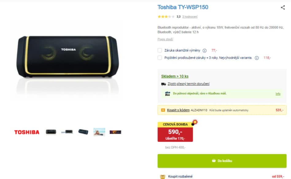 Aktivní BT repro Toshiba, 10W, 22cm