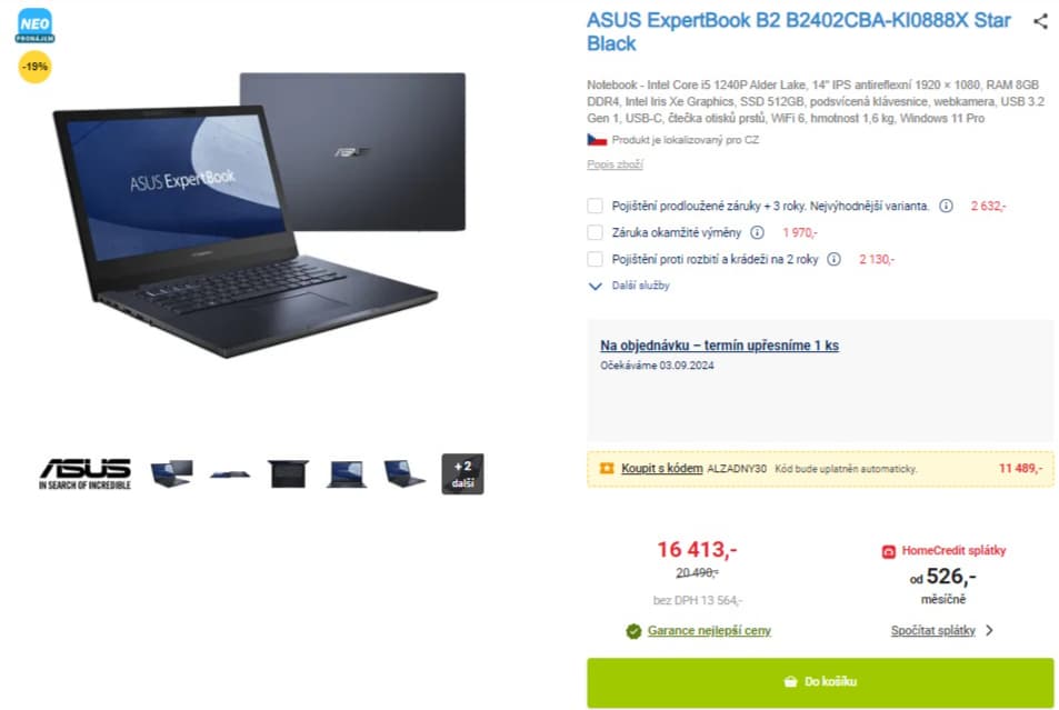 Asus i5 4,4GHz, 8GB RAM, SSD, 14"