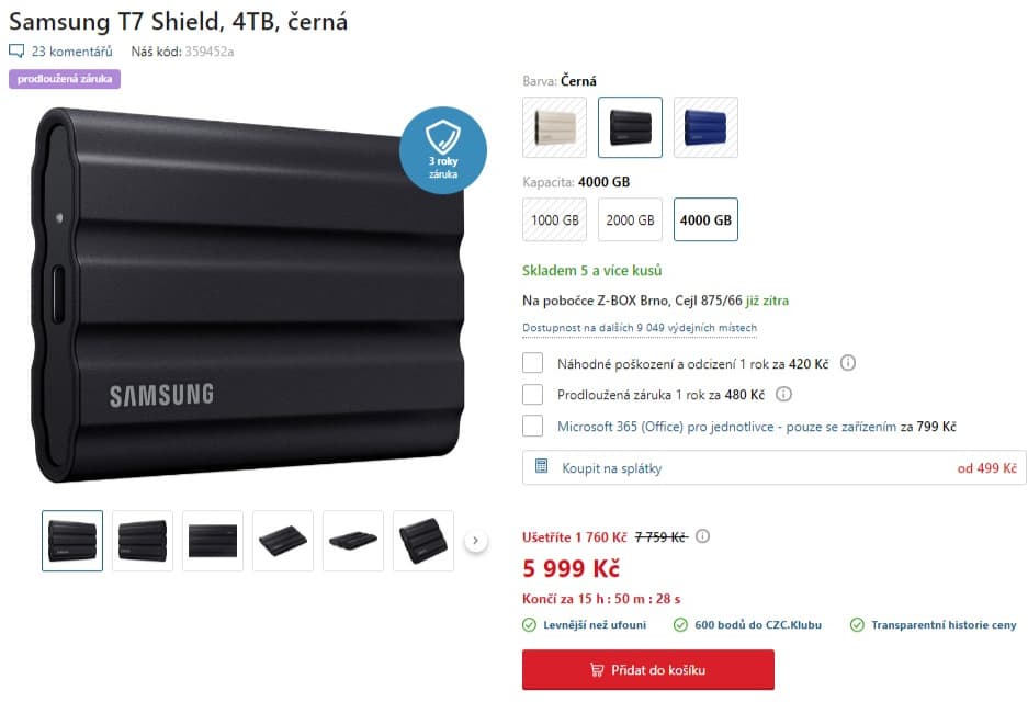 Externí SSD disk Samsung T7 4TB