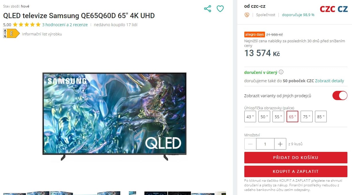 4K QLED TV, Smart, 165cm, Samsung
