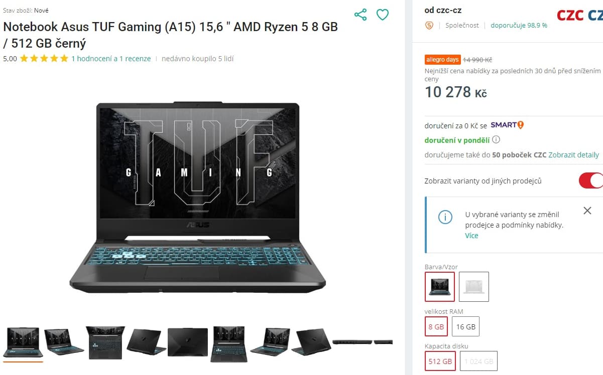 Asus 4,55GHz, 8GB RAM, 4GB NVIDIA, 15,6"