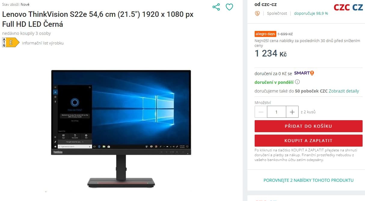 Full HD PC monitor Lenovo 21,5"