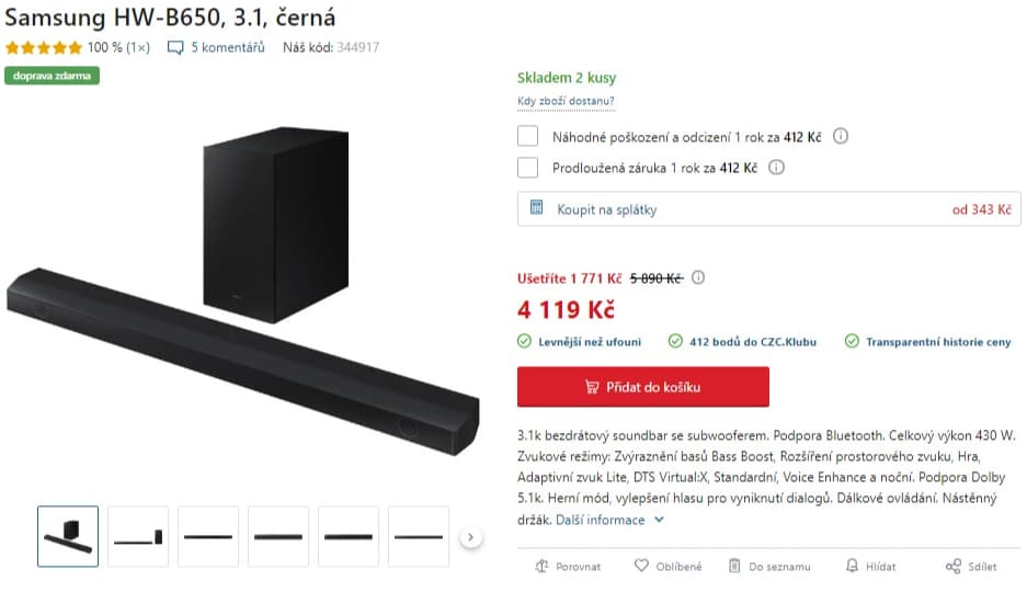 Soundbar 3.1 Samsung, subwoofer, 430W
