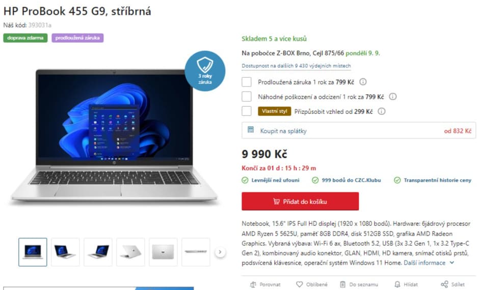 HP 4,3GHz, 8GB RAM, SSD, 15,6"
