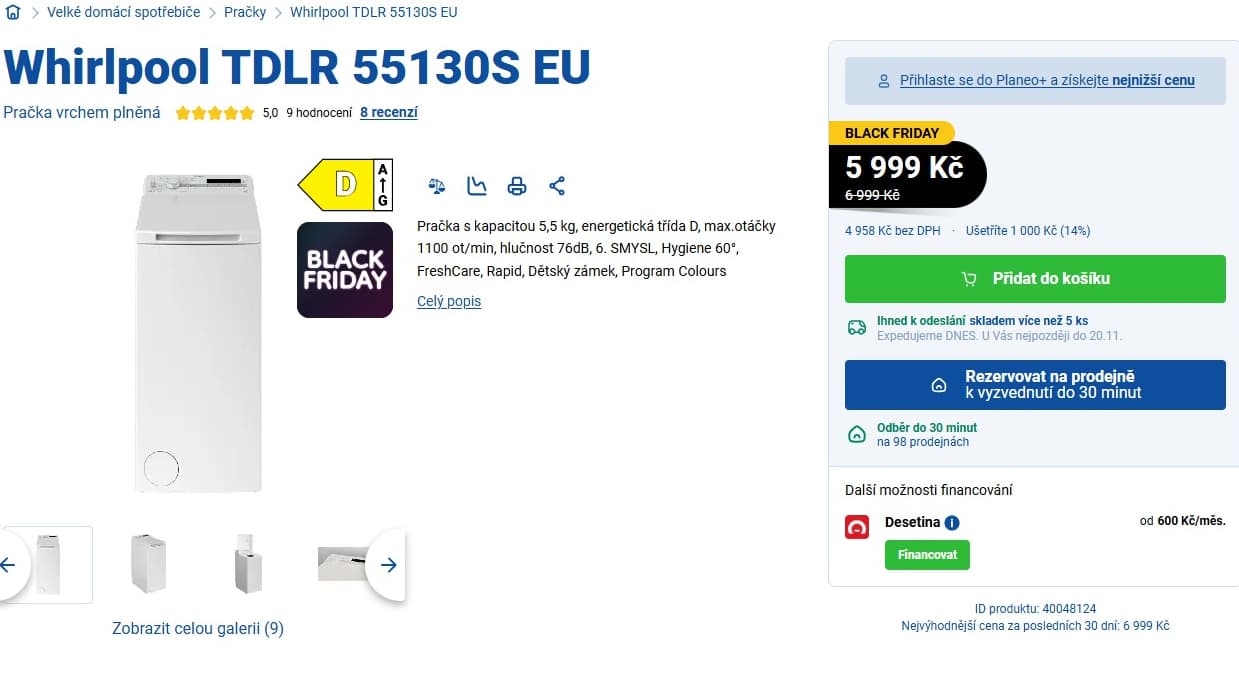Pračka Whirlpool 5,5kg, 1000ot.