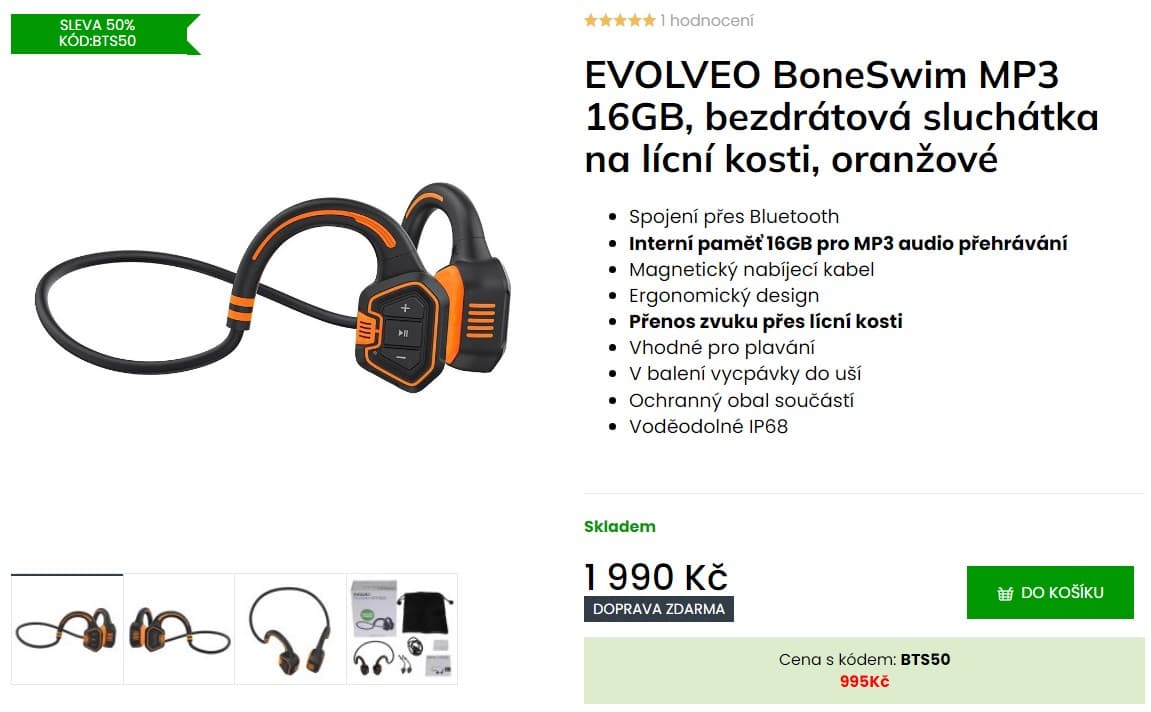 BT sluchátka Evolveo BoneSwim MP3 16GB