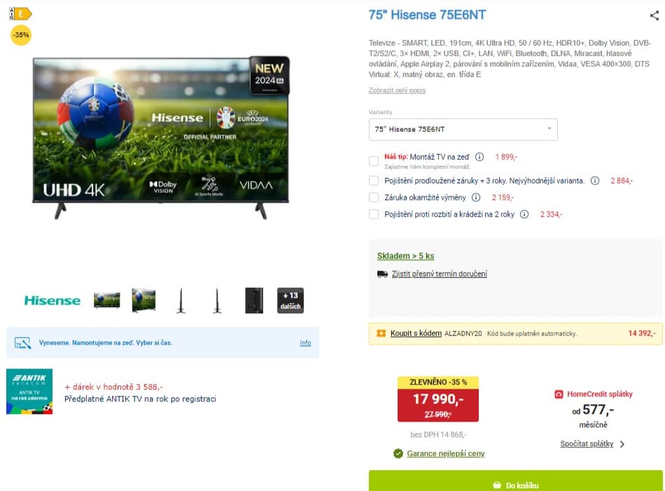 4K Smart TV, 191 cm, Hisense