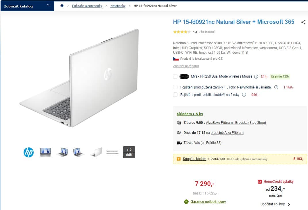 Notebook HP, 15.6", 4GB, SSD 128GB