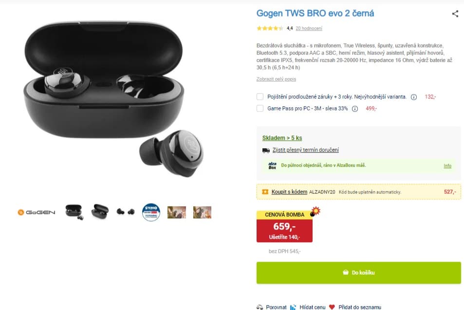 BT sluchátka Gogen TWS