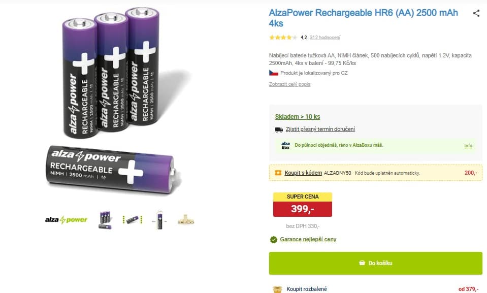 4x nabíjecí baterie AA