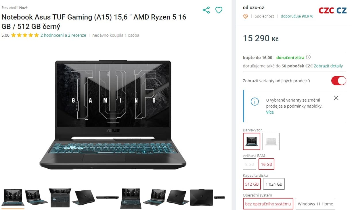 Asus 4,55GHz, 16GB RAM, 4GB Nvidia, 15,6"