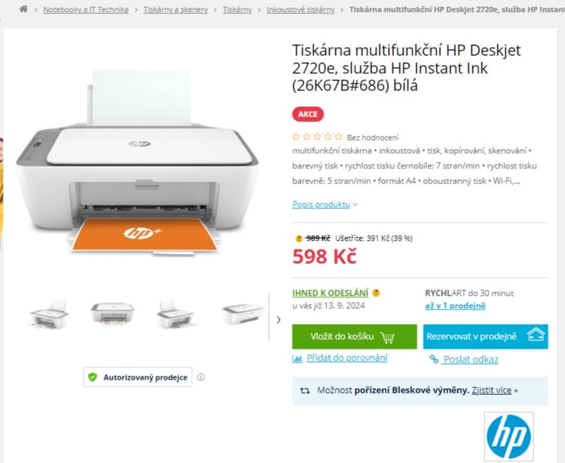 Ink barva multifunkce HP, Wifi
