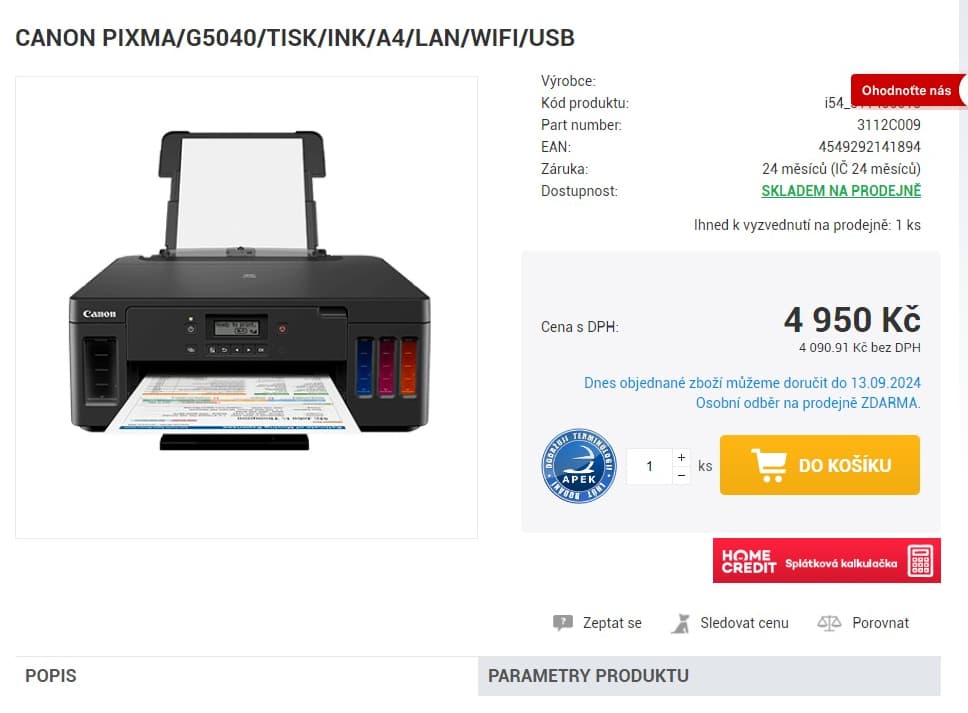 Barva, inkoust, multifunkce Canon, Wifi