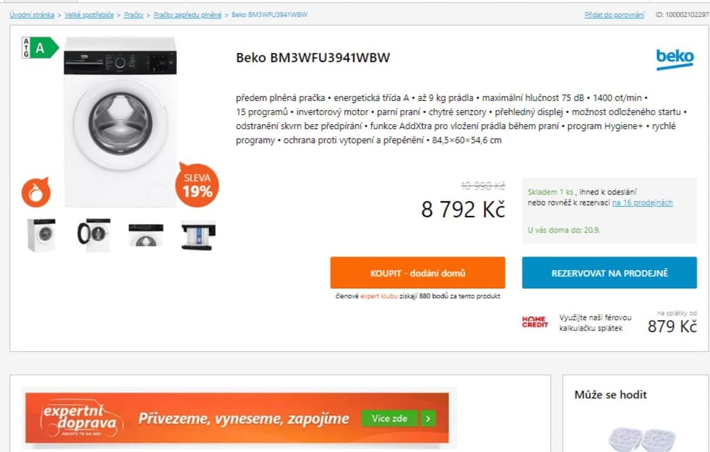 Parní pračka Beko 9kg, 1400ot., A, AddXtra