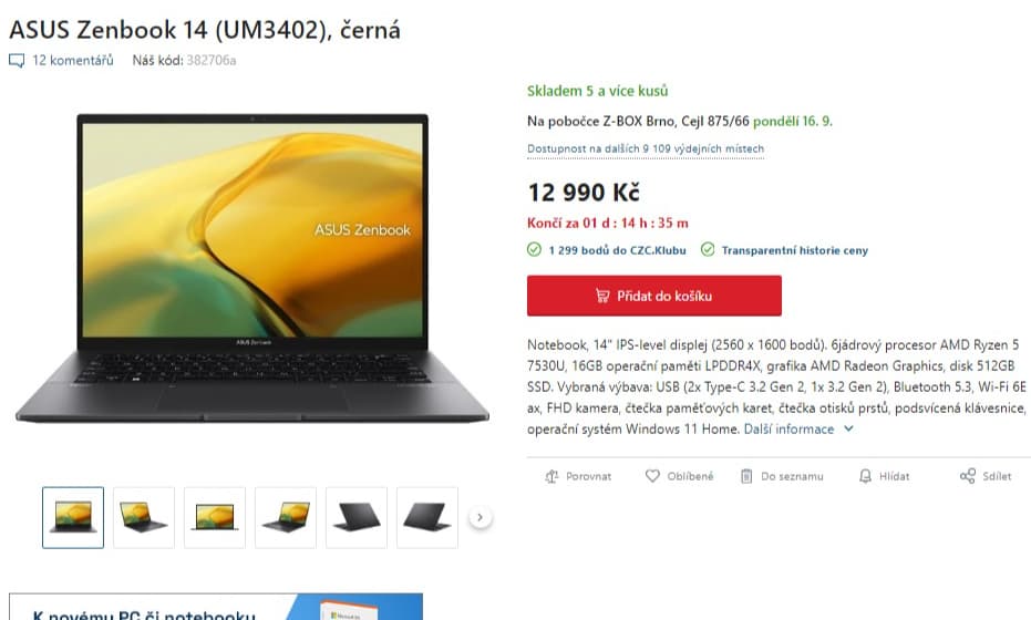 Asus Zenbook 4,5GHz, 16GB RAM, SSD, 14", 1,4kg