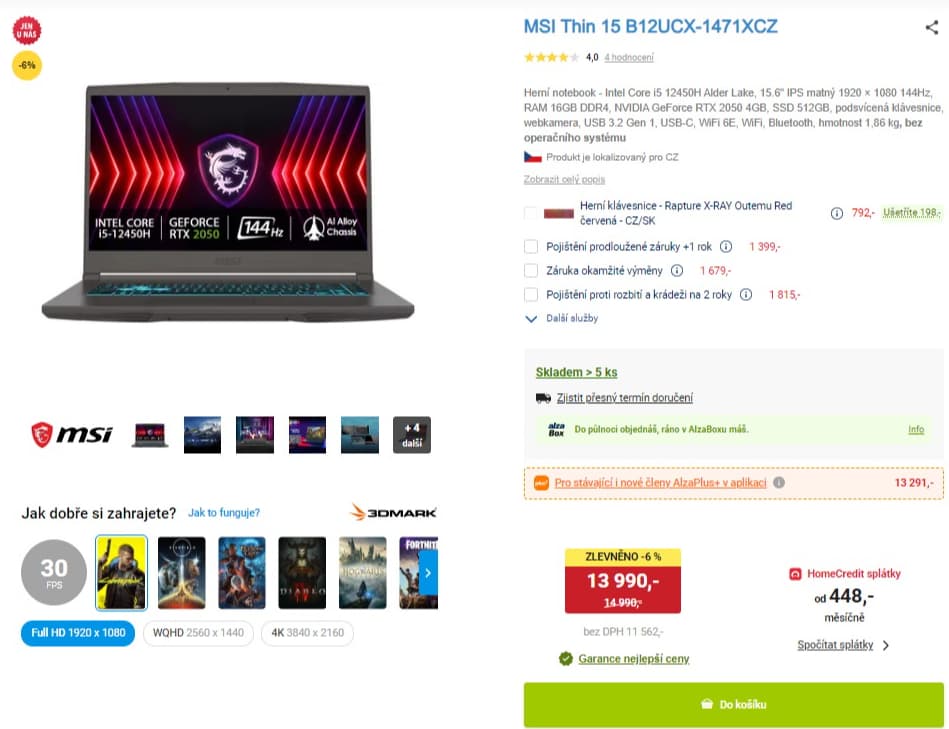 MSI i5 4,5GHz, 16GB RAM, 4GB Nvidia, 15,6"