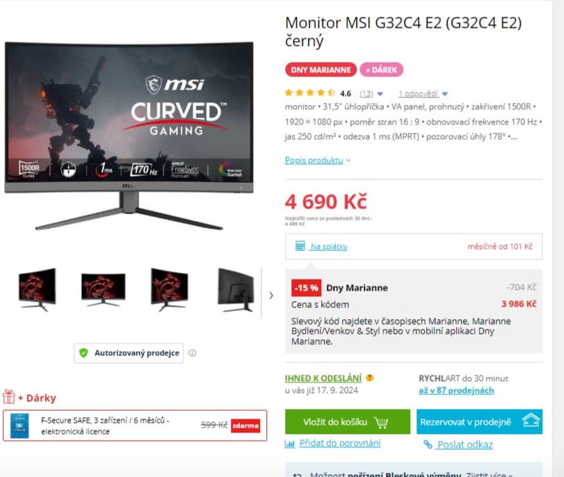 Curved herní PC monitor MSI 32"
