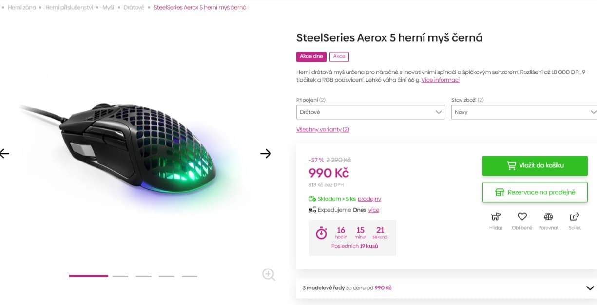 Herní myš SteelSeries Aerox 5 Onyx