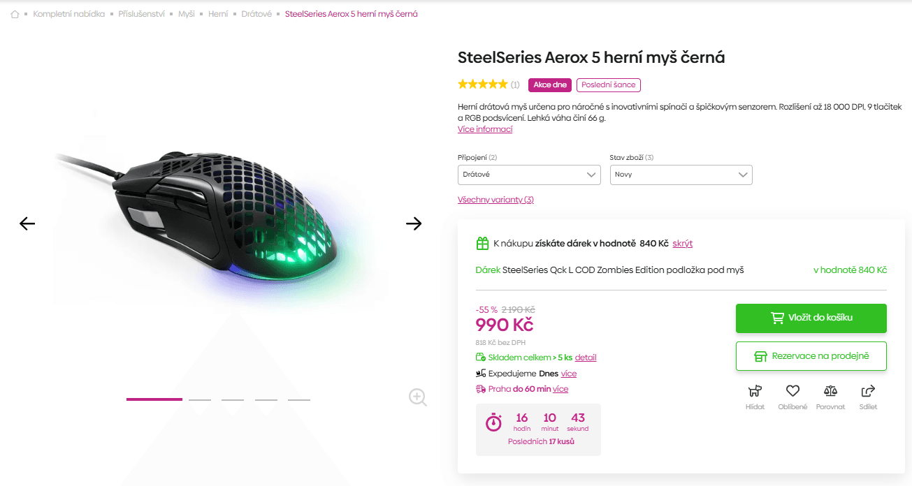 Herní myš SteelSeries Aerox 5 Onyx