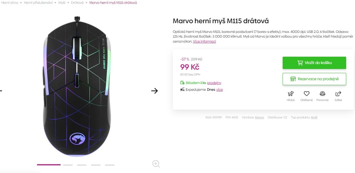 Herní myš Marvo M115, RGB