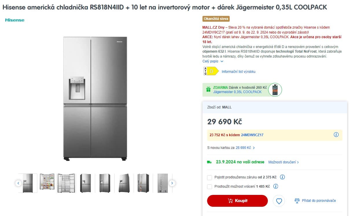 Americká chladnička Hisense, 417/215 l