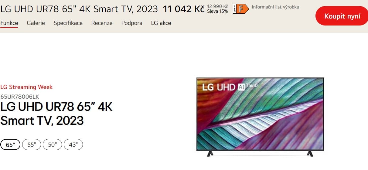 4K Smart TV, HDR, 165cm, LG