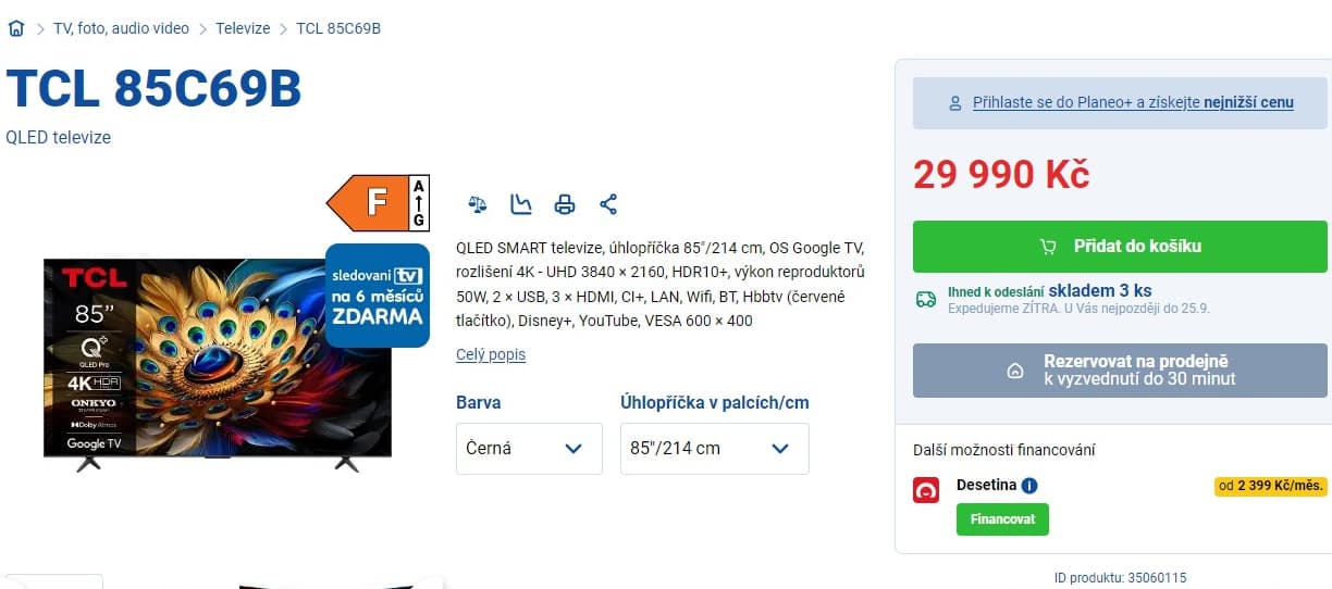4K Google TV, Atmos, 216cm, TCL