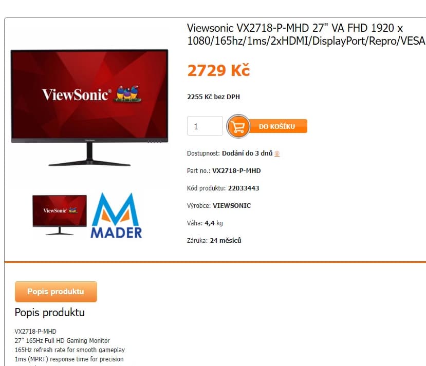 Herní PC monitor Viewsonic 27"