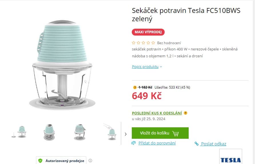 Elektrický sekáček Tesla, 400 W, 1,2 l