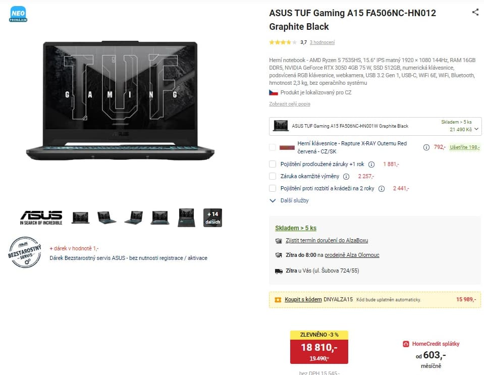 Asus 4,55GHz, 16GB RAM, 4GB Nvidia, 15,6"